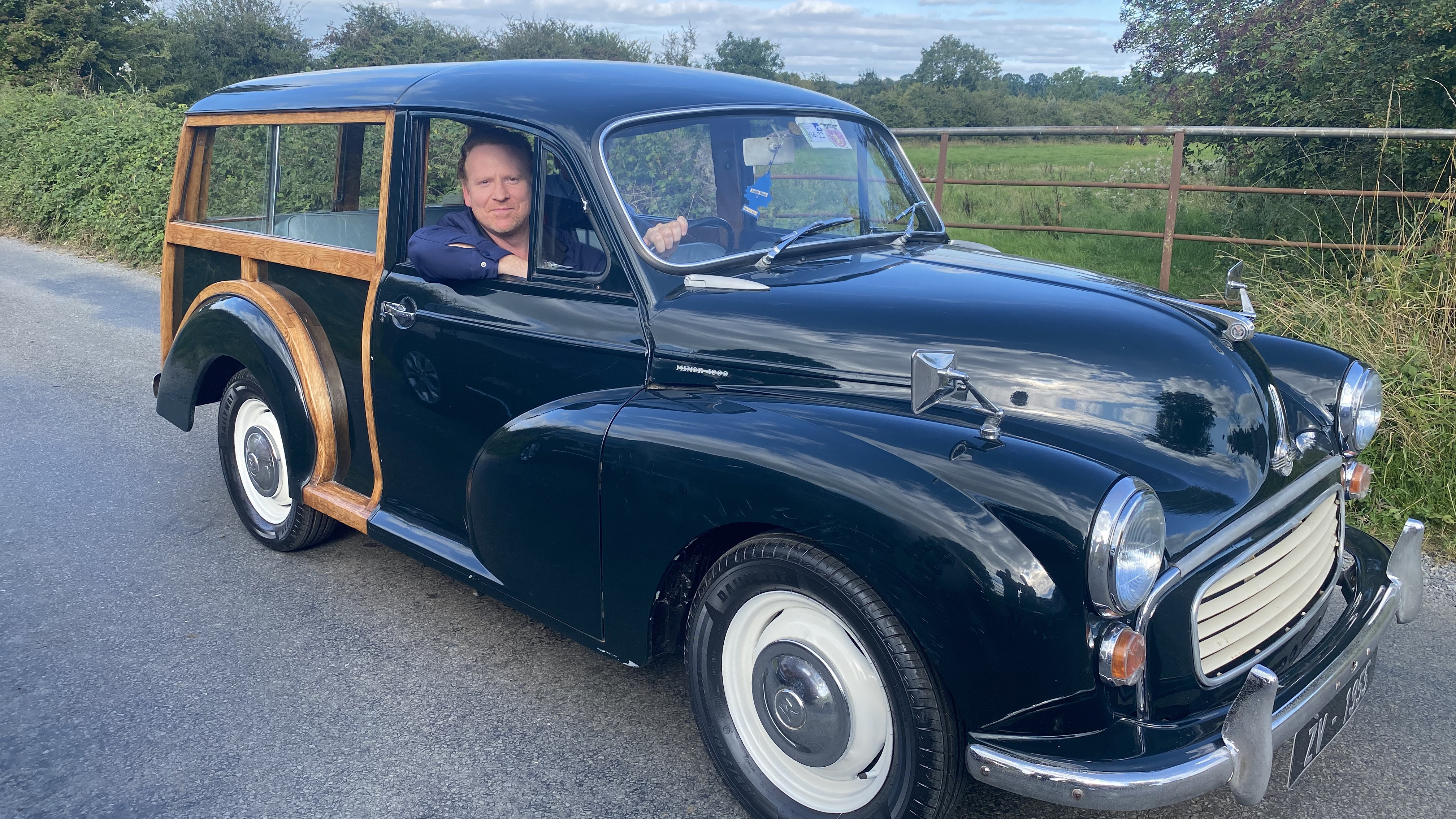 Daniel Hope in the Morris Traveller. Credit: Time Evers Kobalt.